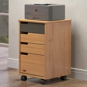 Inter-Furn Rollcontainer Schubladenschrank Solid Pine Honig/Grau 32 x 56 x 38 cm