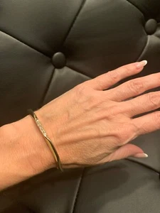 Gold Tone Assymetrical Bangle with Rhinestones. - Picture 1 of 6