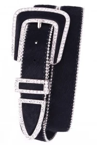 Cinturón de cuero con hebilla tachonada de estrás negro occidental - 1 1/2" de ancho - talla M/L - Imagen 1 de 2
