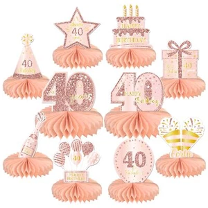 10pcs Rose Gold 40th Birthday Honeycomb Centerpieces for Women’s Birthday Party - Picture 1 of 3