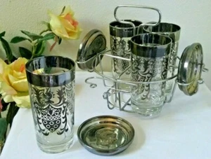 Mid-Century Kimiko Bar Drinking Mercury GLASS CADDY POSAVASOS Knight conjunto de 4 - Imagen 1 de 11