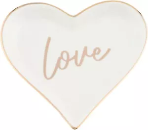 Love Ring Dish, Ceramic Jewelry Holder, Engagement Wedding Gift (Gold heart) - Picture 1 of 2