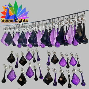 24 Purple Black Gothic Chandelier Glass Crystals Beads Christmas Tree Decoration