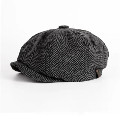 Chapéu Newsboy cinza Peaky Blinders chapéu plano espinha de peixe tweed lã padeiro menino - Imagem 1 de 2