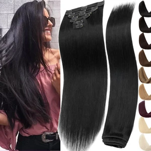 Extensiones de Cabello Humano CLERANCE 100% Real Remy con Clip en Trama Cabeza Completa Negro Marrón - Imagen 1 de 81