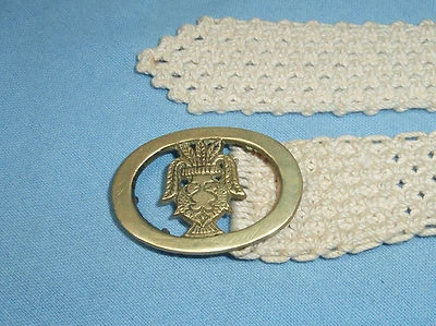 Cinturón Macramé Vintage Hippie Boho Tejido Tostado Único Urna Helecho Pez Hebilla de Latón 32" Foto 1 de 4