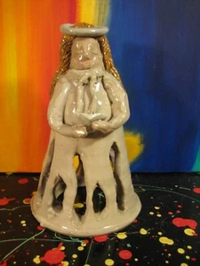 Glasiertes Steingut rustikal primitiv Engel Weihnachten Votivkerze Deckel Figur - Bild 1 von 5