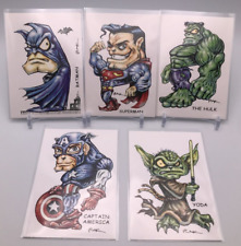 Art Cards by RAK Lot of 5 - Batman - Superman - Hulk - Yoda - Captain America