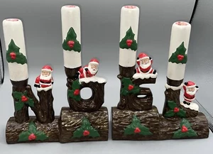 Vintage MCM Keramik Weihnachten Weihnachtsmann Weihnachten Kerzenhalter KY Form Weihnachten Log Stechpalme 2 Stck. - Bild 1 von 17