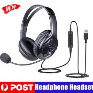 USB Wired Headphone Headset Noise Cancelling With Microphone For Computer Laptop - Picture 1 of 13