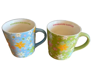 Juego de 2 tazas de té de café Starbucks 2005 verde y azul floral primavera 16 oz ¡COMO NUEVAS! - Imagen 1 de 7