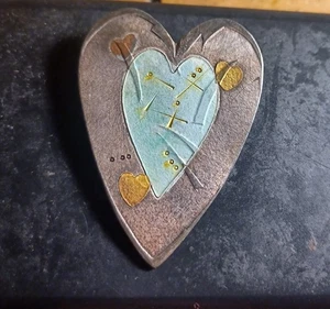 MARY ROGERS 22K Gold 999 Fine Silver Copper Vintage Amulet Heart Pin - Picture 1 of 4