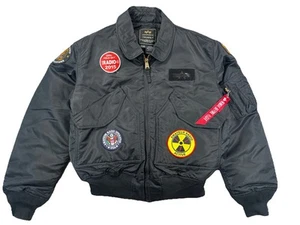 Alpha Industries Men’s XL CWU-45/P Bomber Jacket Black Ham Radio Patches - Picture 1 of 12