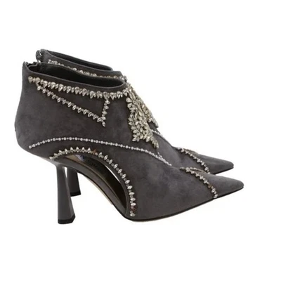 $2325 Jimmy Choo Ankle Boots NEW Sz 37.5 Crystal Embellished Pointed Toe Suede  - Image 1 of 4