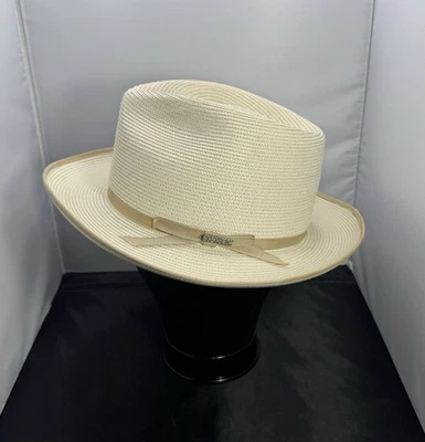 Sombrero de Paja Stetson Stratoliner Cáñamo Fedora 7 1/8 150 Aniversario Hecho en EE. UU. Foto 1 de 4