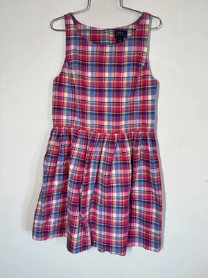 Polo Ralph Lauren Girls Youth Madras Plaid Dress With Open Back Size 16 Preppy - Image 1 of 4