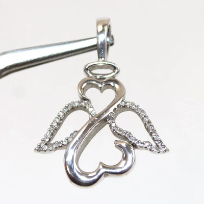 Pingente de anjo alado de diamante Jane Seymour prata esterlina corações abertos 1/15 ct - Imagem 1 de 4