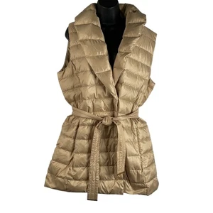 Lilly Pulitzer Womens Islande Down Vest Beige Size 14 Puffer Quilted Belted Lite - Picture 1 of 21
