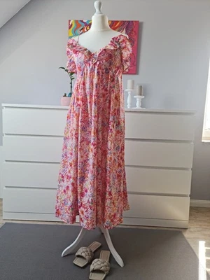 Traumhaftes Kleid Maxikleid Midilänge Blumenwiese geblümt Volants Baumwolle M 38 - Bild 1 von 4