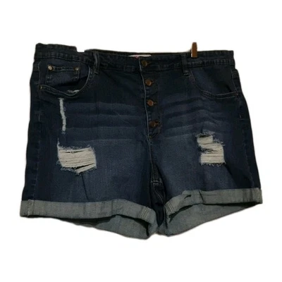 Pantalones cortos de jean Dollhouse para mujer talla 24 puños desgastados azules medianos talla grande  Foto 1 de 4