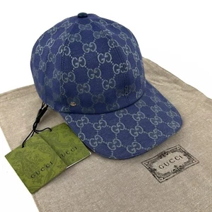 Authentic Gucci GG Monogram Canvas Cotton Baseball Cap Head Hat Navy Blue Size M - Picture 1 of 19