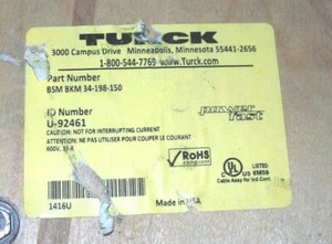 TURCK BSM BKM 34-198-150 POWERFAST CORDSET M16 M/F 3W 14AWG 15A/600V 150M 0240 - Picture 1 of 5