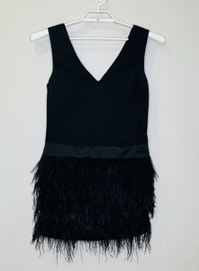 Ark & Co Feather Party Dress Womens Sz Small Black Sleeveless Deep V-Neck Lined - Picture 1 of 8