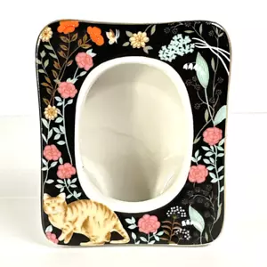 Mini cornice portafoto ceramica vintage gatto nero floreale anni 90 arredo casa 3" x 3,5" - Foto 1 di 9