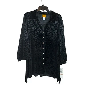 NWT Ruby Rd 2X Black Crushed Velvet Button Up Burnout Whimsigoth Blouse Witchy - Picture 1 of 7