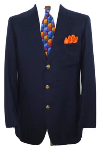 VTG Izod Lacoste Men Hopsack Blue Gold Buttons Blazer Jacket Sport Coat 40 L USA - Picture 1 of 13