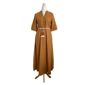 Ladies Next Bronze Brown Linen Blend Belted Midi Dress Reg/Tall UK 6-20 RRP £40 - Picture 1 of 14