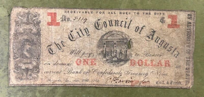 Confederate City Council of Augusta, GA, $1 Note, January 30, 1862 - Image 1 of 2