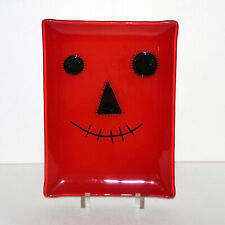 Scarecrow Red black fused Glass Plate tray trinket dish Halloween decor