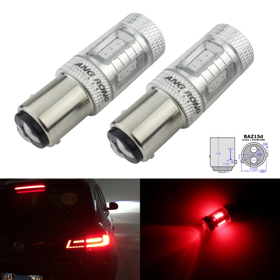2x 7225 Baz15d 566 P21/4w LED Bulb Samsung Red Indicator Tail Stop Brake Light