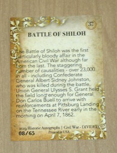 2019 Historic Autographs Civil War Divided base card #37 8/65