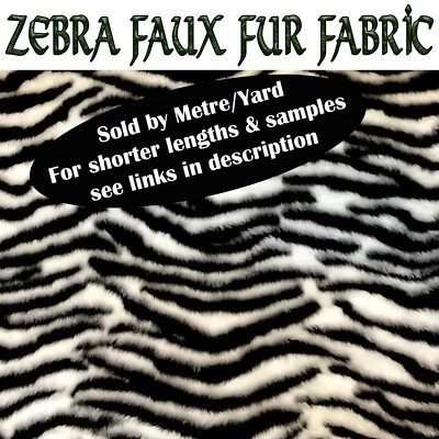 Zebra Faux Fur Fluffy Fabric 150cm wide (60") sold by meter/yard - Image 1 of 2
