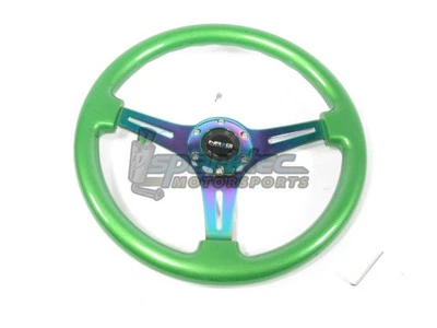 NRG Classic Wood Grain Steering Wheel 350mm Green w/ 3 Spoke Center In Neochrome - Image 1 of 4