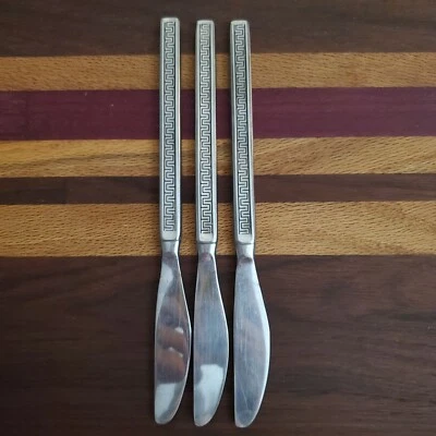 3 Vtg MCM Noritake "Eros" Dinner Knives Replacements Greek Key Neoclassic Ethnic - Image 1 of 3