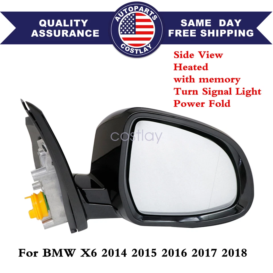 Espejo retrovisor lateral derecho negro para BMW X6 2014-2018 luz intermitente térmica Foto 1 de 4