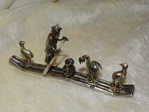 Antique Hand Made 800 Silver Miniature 4" Bamboo Boat w/Friends - Picture 1 of 11