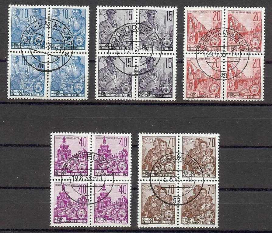Germany DDR 1955 Sc# 227/230A Dresden Berlin blocks 4 NH CTO Machinist - Image 1 of 1
