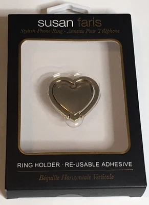 Susan Faris GOLD METAL HEART SHAPED PHONE RING HOLDER STAND NIB - Image 1 of 3