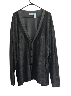 Liz & Me Women 4X V-Neck Cardigan Sweater Button Lace Embossed Goth Whimsigoth - Image 1 of 4