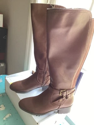 Botas de montar Liz Claiborne Lo Trevi para mujer 5M negras marrones hasta la rodilla cremallera lateral... Foto 1 de 4