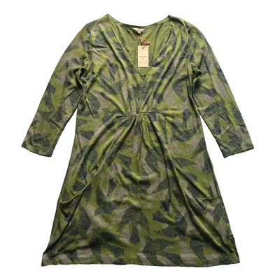 White Stuff Bramble Kaftan Dress 12 Green Avocado Print V Neck Long Sleeve - Image 1 of 4