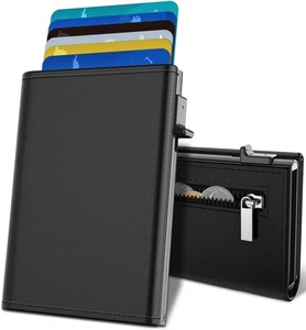 Herren Geldbörsen, schmale Geldbörsen für Männer UK, RFID Blocking Aluminium Pop Up schwarz - Bild 1 von 7