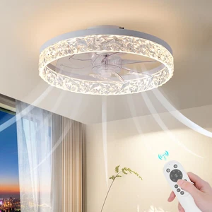 Flush Mount Ceiling Fan with Light, 15.7" Reversible, Dimmable, Noiseless, Small - Picture 1 of 12