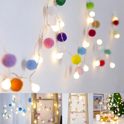 Pom Pom LED String Lights Globe Ball Fairy Lights Battery Operated Indoor Party