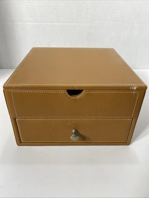 "CAJONERA DE CUERO TOSTADO VINTAGE Levenger rara 8,25"" x 8,25"" x 5""" Foto 1 de 4