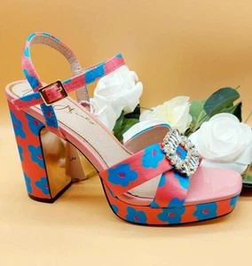 Uk 7 EU 40 pink blue open toe block heel platform sandals Una Healy - Picture 1 of 4